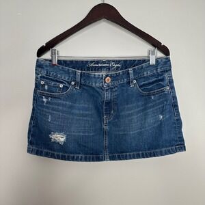 American‎ Eagle Outfitters Women's Denim Skirt Distressed Blue Jean Mini 10 Y2K